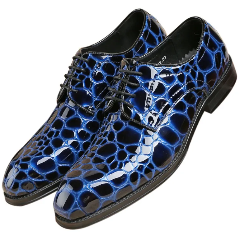 

CLORISRUO Serpentine Black / Blue Business Shoes Mens Prom Shoes Patent Leather Party Shoes Male Formal Groom Dress Shoes