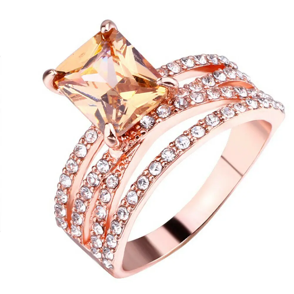 

Women Rose Gold Crystal Infinity Wedding Engagement Ring Alloy Jewelry