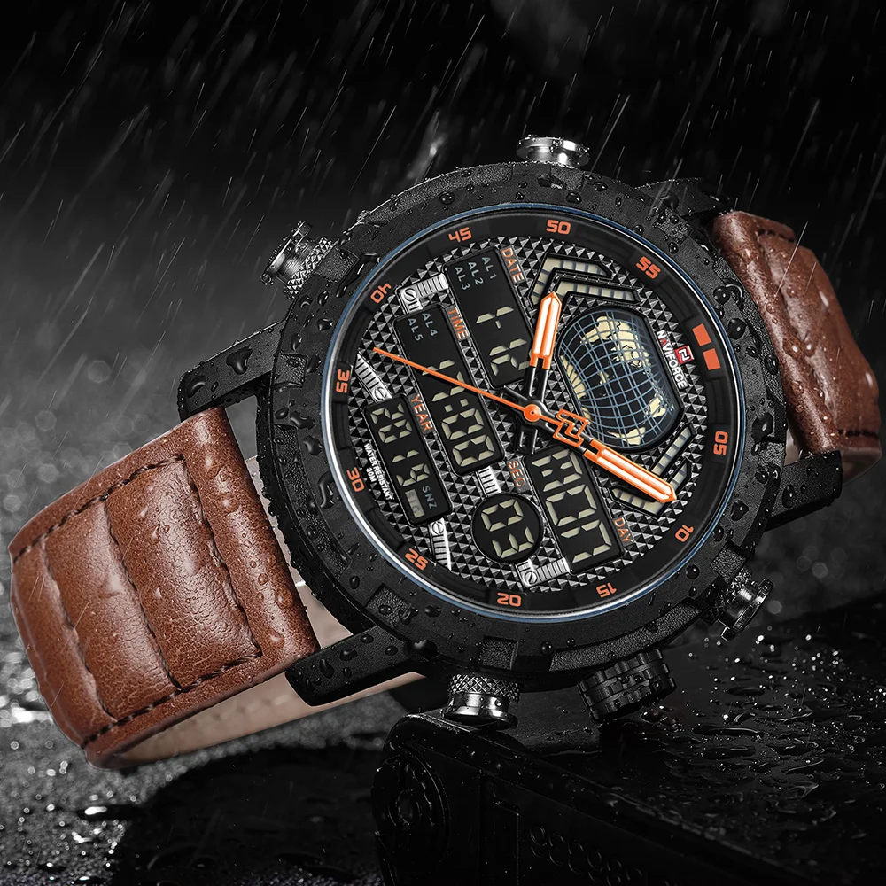 

NAVIFORCE World Map Men's LED Analog Quartz Watch Men Sport Watches Military Waterproof Wristwatch Male Relogio Masculino