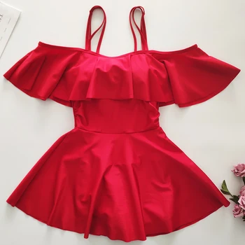 

Brand New Sexy Women Push Up One Pieces Swimwear Tube top & Sling Ruffle Hot Red Swimsuit Girls Beach Wear Solid Bathing Suit