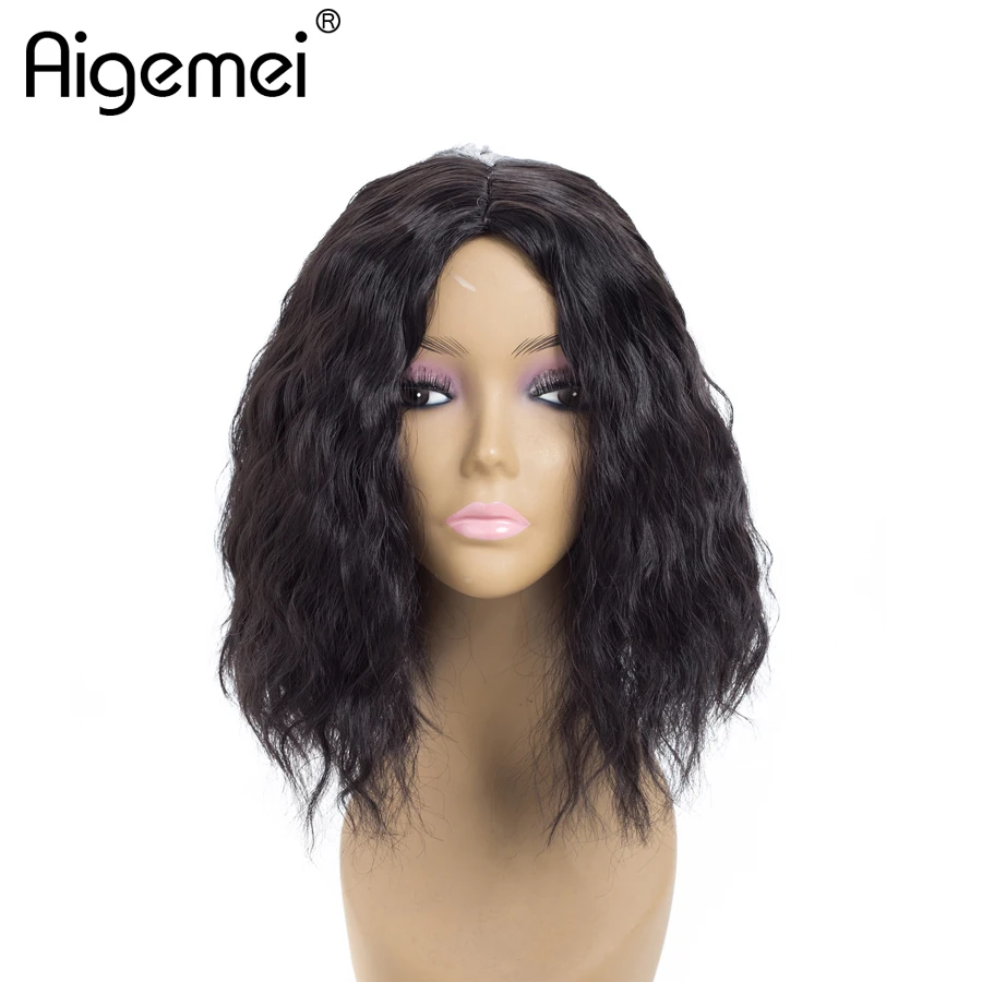 

Aigemei Short Natural Wave Wig Middle Part Natural Color Synthetic Wigs Fiber Bobo Wig For Women 12'' 613# 2# 1B#