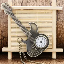 Стимпанк Античная бронза гитара Форма кварцевые карманные часы ожерелье кулон девушки женщины подарок P130