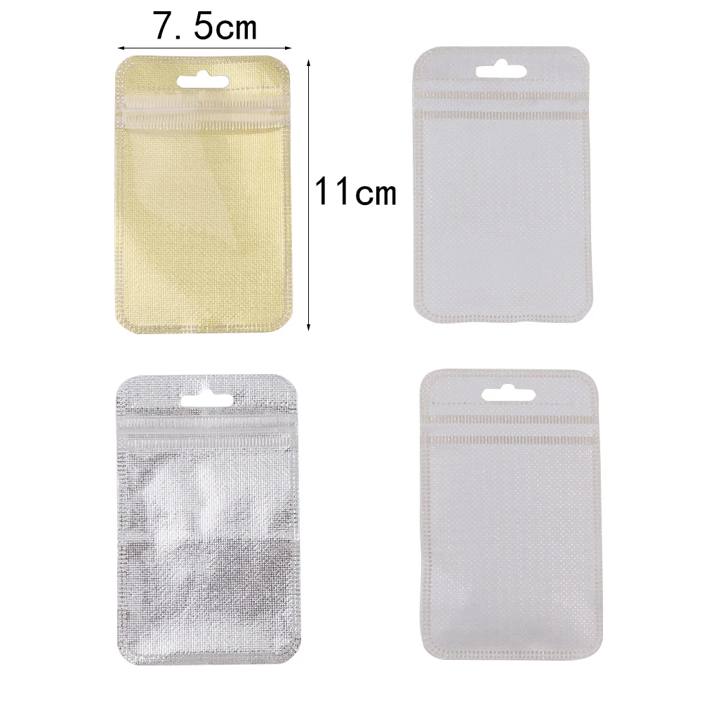 100pcs Gold Silver Plastic Non-woven  7.5*11cm Fabric  Zip Lock Self-Sealing Bag USB Cable Jewelry Packaging Storage Pouches 4