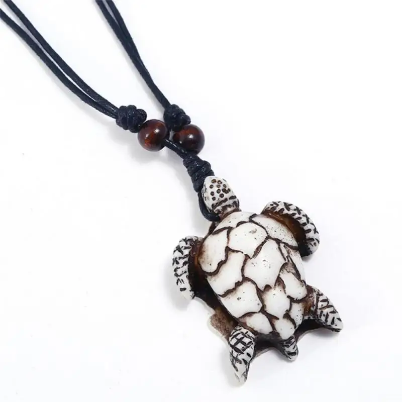 Fashionable Men Resin Tortoise Pendant Long Necklace Retro Handmade