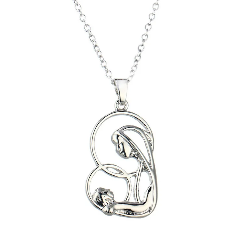 mother holding baby necklace