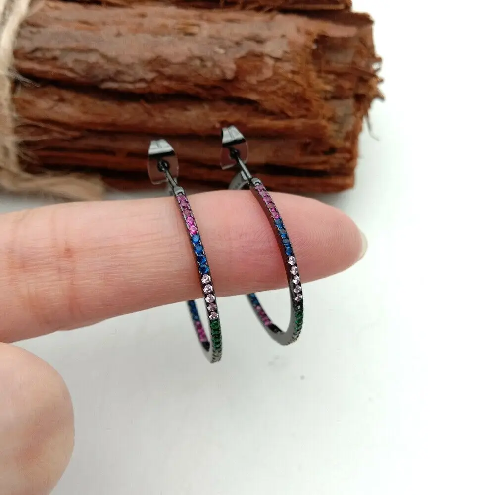 

new colorful cubic zirconia pave Gunmetal Golden filled Earrings girl gift