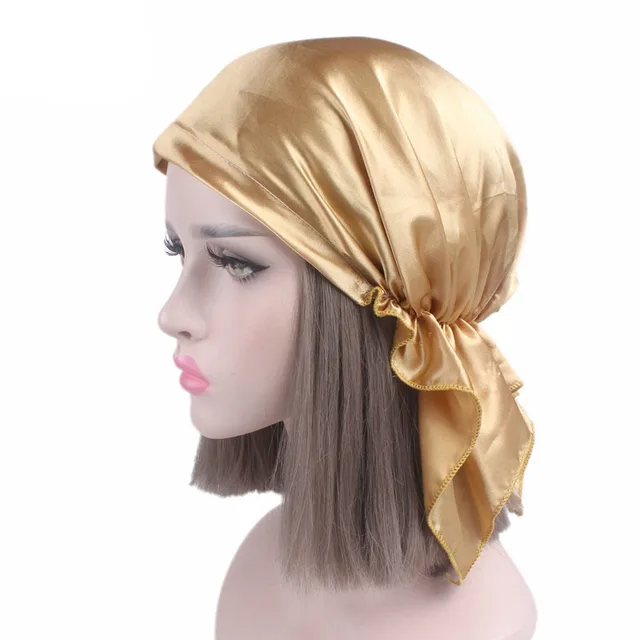 New Turban Women Silk Satin Night Sleeping Cap For Long Hair Hat