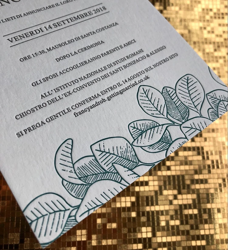  CA0883 Green Leaves Letterpress Wedding Invitations - 32877863836