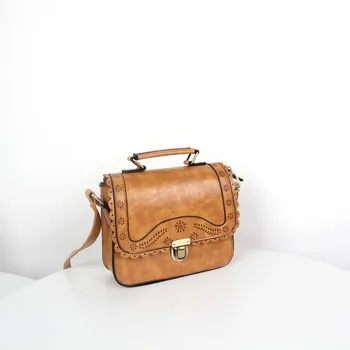 

Vintage Brown Women Handbag New PU Leather Golden Metal Lock Hollow Out Crossbody Bag for Teenagers Female Luxury Shoulder Bags