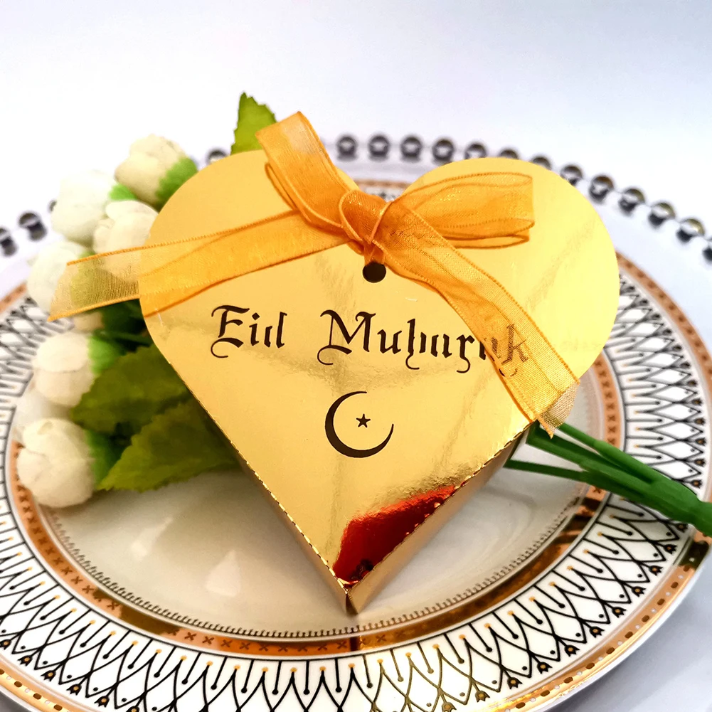 50 шт. Eid Mubarak золотая коробка шоколадных конфет Kareem полый чехол для хранения сахара с нарядная лента поставки Рамадан украшения