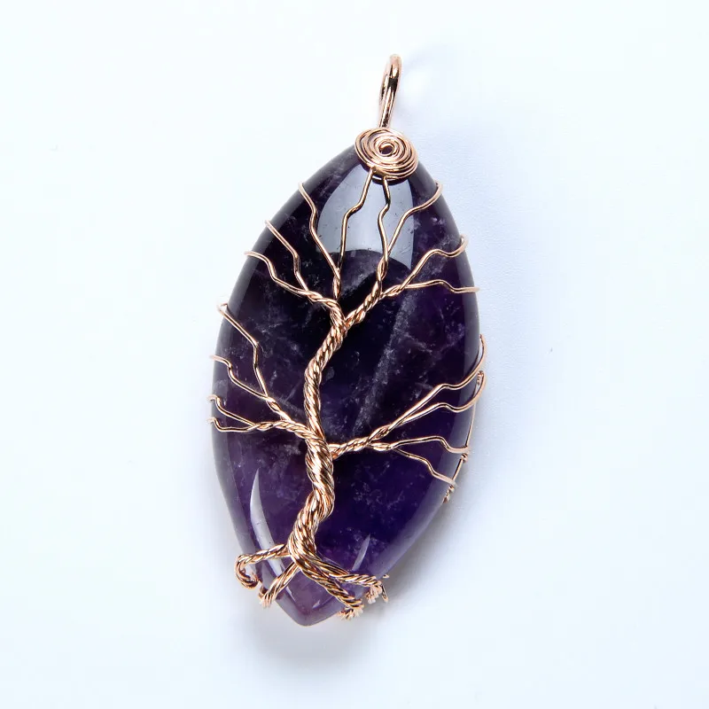 

Horse Eye Tree of Life Necklace Pendants Pendulum Natural Stone Amethysts Reiki Wicca Witch Amulet For Women Men Fashion Jewelry
