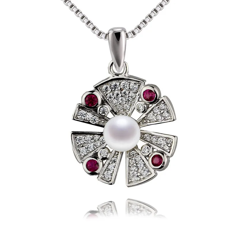 

SNH fan design 100% 925 sterling silver genuine natural freshwater pearl pendant 5mm AAA round white real pearl pendant jewelry
