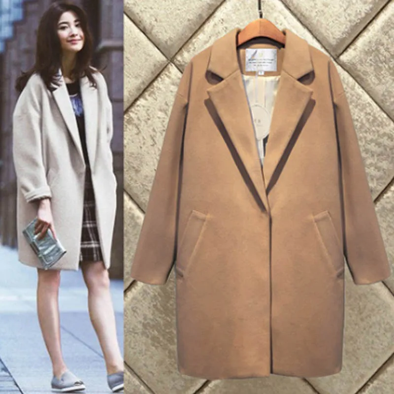 

2019 Spring Autumn Women Coats Blend Wool Coat Female Overcoat Woolen Casaco Winter Loose Causal Outerwear New Cocoon Jacket