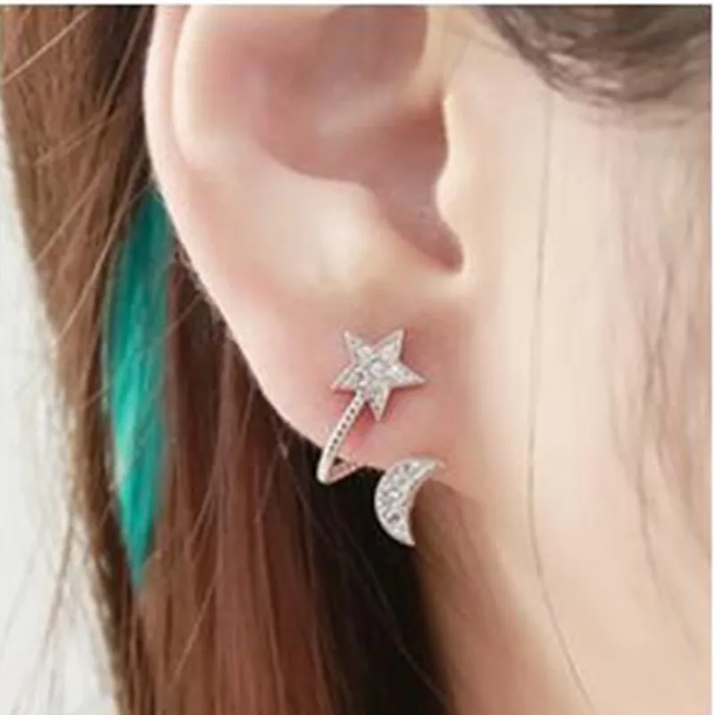 

Korean fashion jewelry imitation ear exquisite wild pentacle star moon ear clip earrings female love wholesale price [A]