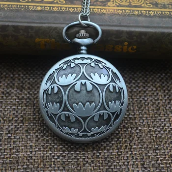 

Wholesale Quartz Batman Pocket Watch Necklace Women Super Man Cartoon Fashion Men Fob Watches Retro Bronze New Black Silver