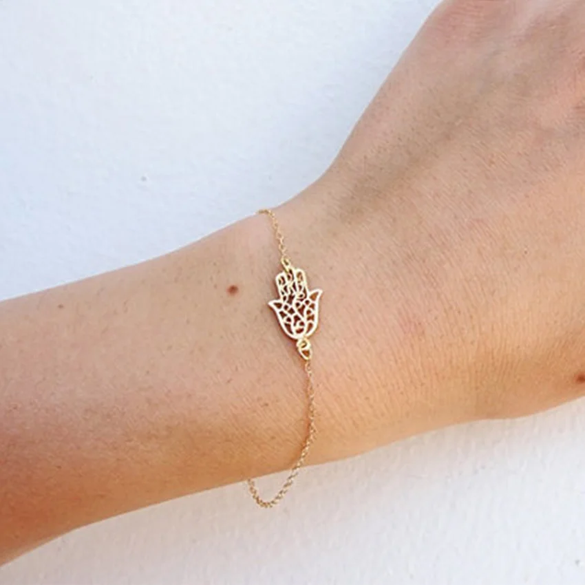 2017 New Simple Gold Chain Hamsa Bracelet For Women Fatima Hand Gold Chain Hamsa Bracelet