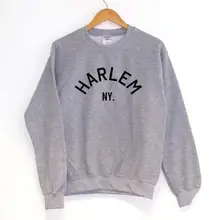 Новая женская толстовка HARLEM Нью-Йорк с буквенным принтом джемпер из хлопка с капюшоном для леди Забавный черный серый BZ-88