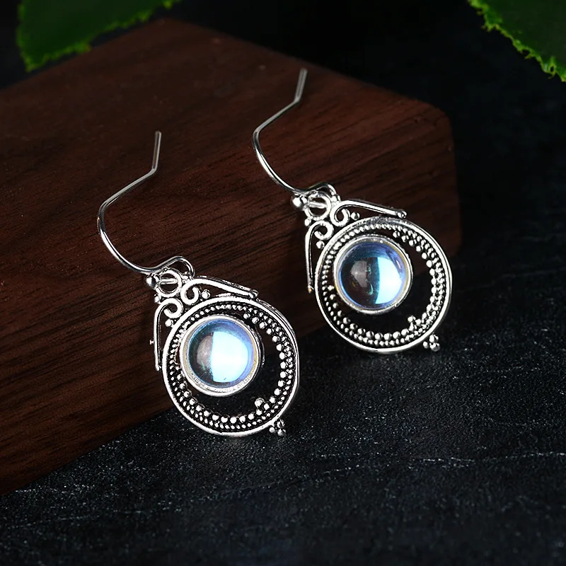 

Vintage Moonstone Earrings European and American Fashion Trendy Thai Silver Earrings Jewelry for Women Girls Anniversary Gifts