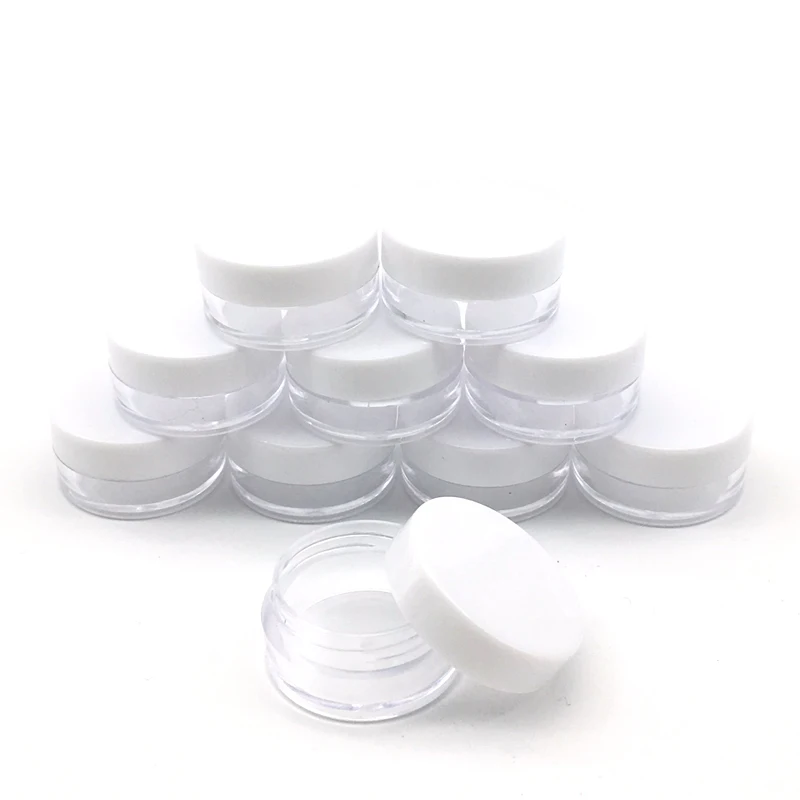 

50PCS X 2g 3g 5g 10g 15g 20g Transparent Sample Jars Pot Containers with White Lids for Cosmetic Makeup Cream Lip Balms Storage