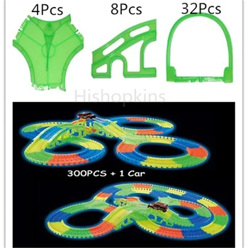 

Glow race track Bend Flex Glow in the Dark Assembly Toy 112/160/256/300PCS Slot Race Track + 1PC LED Car Puzzle Educational Toys