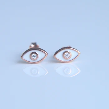 

2017 new arrival 100% 925 sterling silver turkish jewelry red and white enamel eyes dainty delicate silver earring for girl