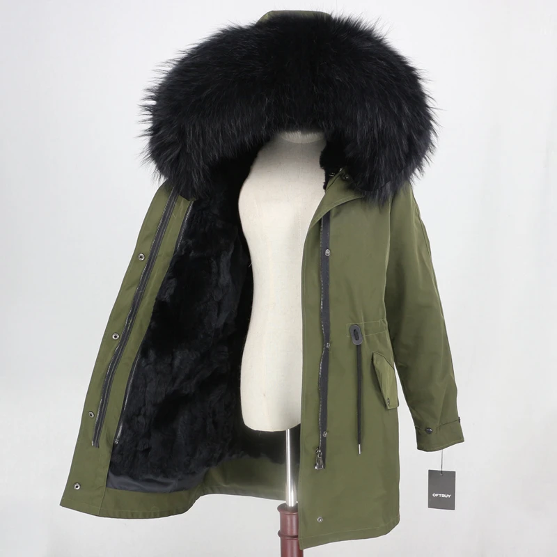 Discount OFTBUY Waterproof Long Parka Real Fur Coat Winter Jacket Women Natural Raccoon Fur Collar Real Rabbit Fur Liner Detachable Warm 28
