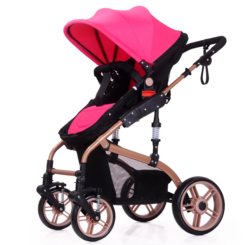 Высокая Пейзаж роскошные складная детская коляска Кабриолет портативный коляска детская коляска для новорожденных спальный корзина - Цвет: G pink