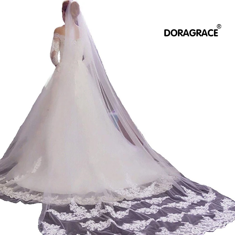 

Doragrace Women's White Ivory Cathedral Length Lace Wedding Veil Long Bridal Veils With Comb