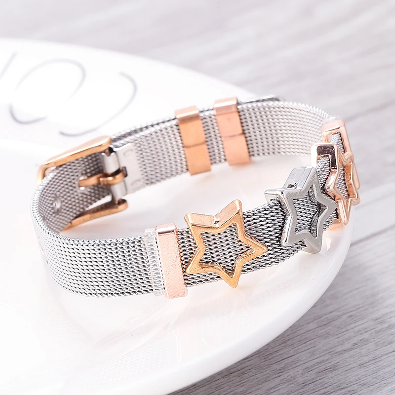 Sonykifa ювелирные изделия серебро розовое золото цвет сетка Хранитель браслеты с кристаллами передвигающиеся подвески в виде звезд Pandoro браслеты для женщин подарок
