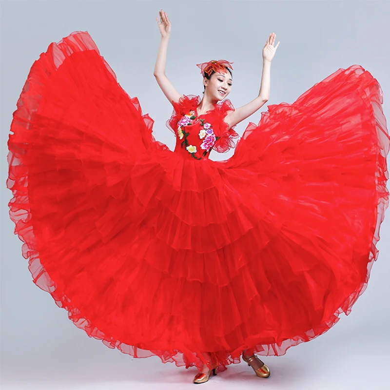 Женская испанская юбка для фламенко размера плюс, платье для танцев, одежда для женщин, Красная Зеленая испанская коррида, праздничная одежда для танца живота DL3480