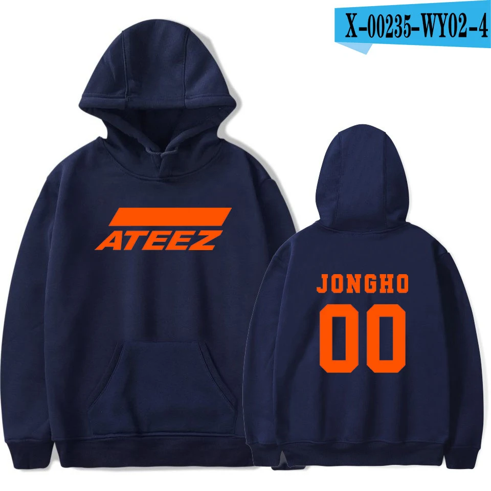 KELUOXIN Kpop ATEEZ толстовки для женщин и мужчин высокого качества Повседневный пуловер Толстовка Kpop Корейская группа вентиляторы ATINY Толстовка - Цвет: NAVY 00 JONGHO