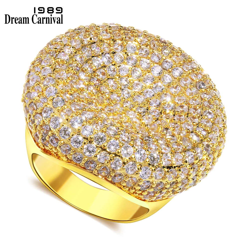 

DreamCarnival 1989 Big Round Face Engagement Ring with CZ stoneS Wedding Female Jewelry Rhodium Gold Color Mulieribus SJ14358