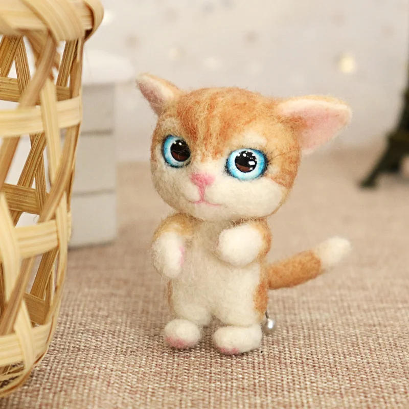 Non-Finished Felt kit Lovely Naughty Cat Wool Needle Felting DIY Handcarft Decoration For Home Wedding Women Girls Birthday Gift
