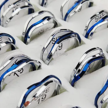 

Fashion 2014 New 50Sets 3 in 1 Stainless steel Blue with Silver Women Mens Rings or Joint Rings Wholesale Jewelry lots A473