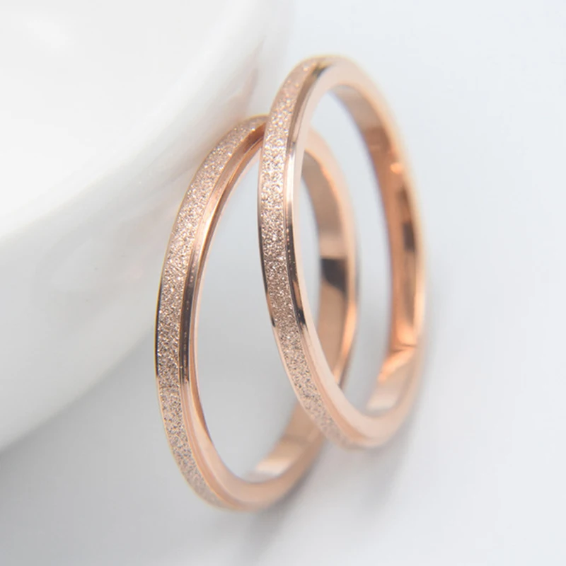 KNOCK High quality Fashion Simple Scrub Stainless Steel Women 's Rings 2 mm Width Rose Gold Color Finger Gift For Girl Jewelry - Image 3