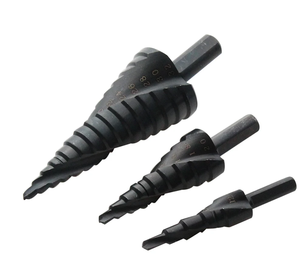 4 12/20/32mm Nitriding Spiral Groove Step Drill Bit Metric Sizes 3Pcs