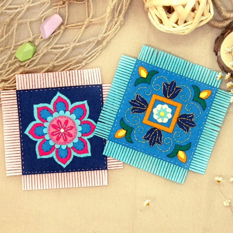 

2Pcs/set Flowers Style Cup Mats Cup Pad Coaster 13.5x13.5cm Sewing Art Felt DIY Material Package Handmade Felt Coaster