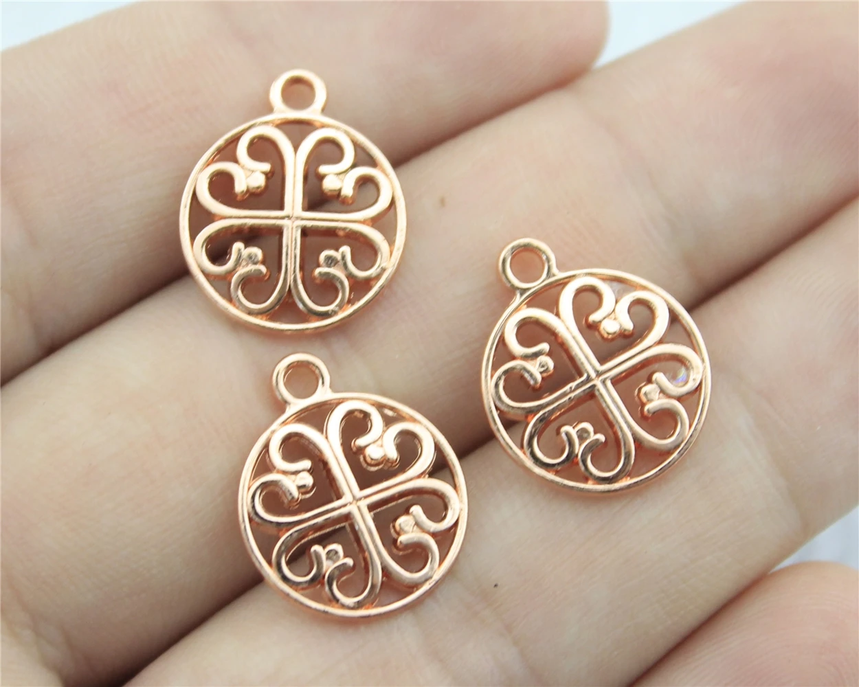 

10pcs 14mm Rose Gold Color Flower Round Tag Charms