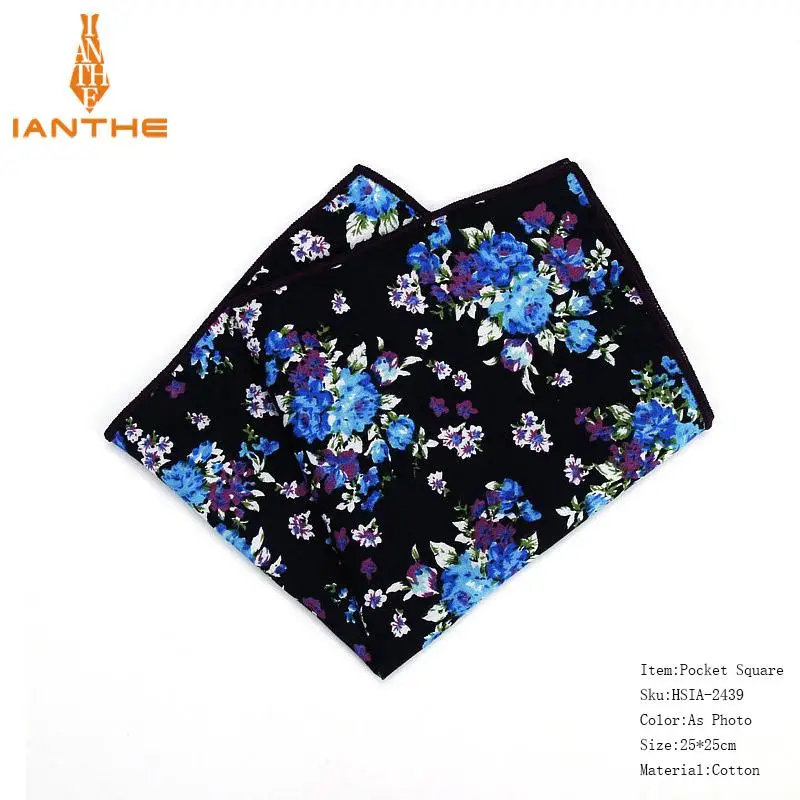 Брендовые новые стильные носовые платки винтажные хлопчатобумажные носовые платки мужские квадранные Карманные Платки темно-синие цветочные печати Hanky - Цвет: IA2439