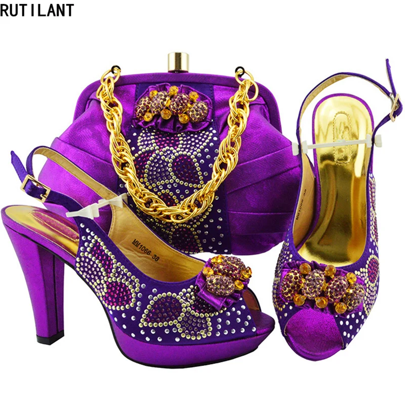 

New Arrival Nigerian Shoes and Matching Bags Set Decorated with Rhinestone Women Shoes Summer 2018 Women Shoes and Bag Italy Set