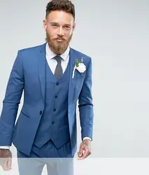 Новый Дизайн одна кнопка светло синий смокинг для жениха Нотч Groomsmen best человек мужские свадебные костюм (куртка + брюки + жилет + галстук)