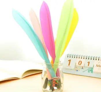 

30pcs Vintage Colors Flastic Feather Gel Ink Writing Pens Office Study Materials Kids Birthday Festival Party Takeaways Favor
