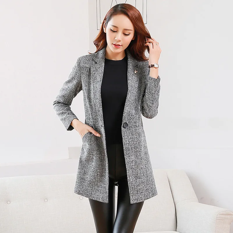 2018 Elegant Blazer Spring Autumn Women Plus Size Formal Plaid Tunic Blazers Office Suit Jackets