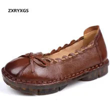 Горячее предложение ручной работы Обувь из воловьей кожи Женские туфли-лодочки Весна Ретро цветок обувь на плоской подошве женские удобные мягкие модная обувь