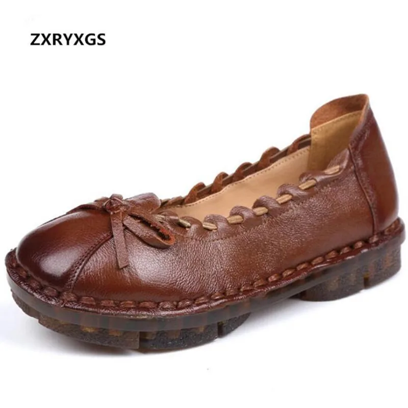 

Hot New Handmade Cowhide Leather Shoes Women Flats 2018 Spring Retro Flower Flat Shoes Woman Comfortable Soft Fashion Shoes