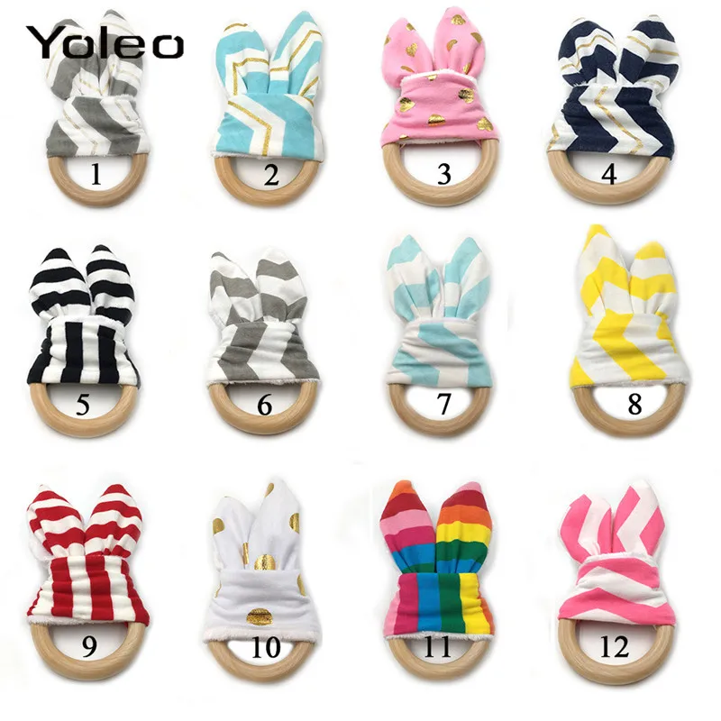 

Baby Bunny Ear Teether Safe Organic Wood Teething Ring Newborn Toy Wooden Teether Bracelets Baby Teether Drop Shipping
