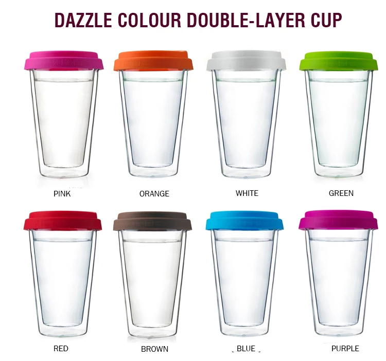 10 унций термостойкие боросиликатные кофейные чашки с двойными стенками кофейные стаканы с разным цветом силиконовой крышкой