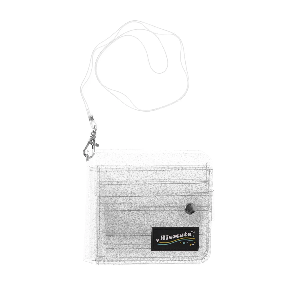 1 шт. прозрачный держатель для карт, складной короткий кошелек из ПВХ, Модный Блестящий чехол для визиток для женщин и девочек, сумочка с ремешком, подарки - Цвет: transparent
