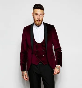 

Velvet men's suit jacket winter burgundy groom men's wedding slim fit dress smoking pants custom 3 pieces