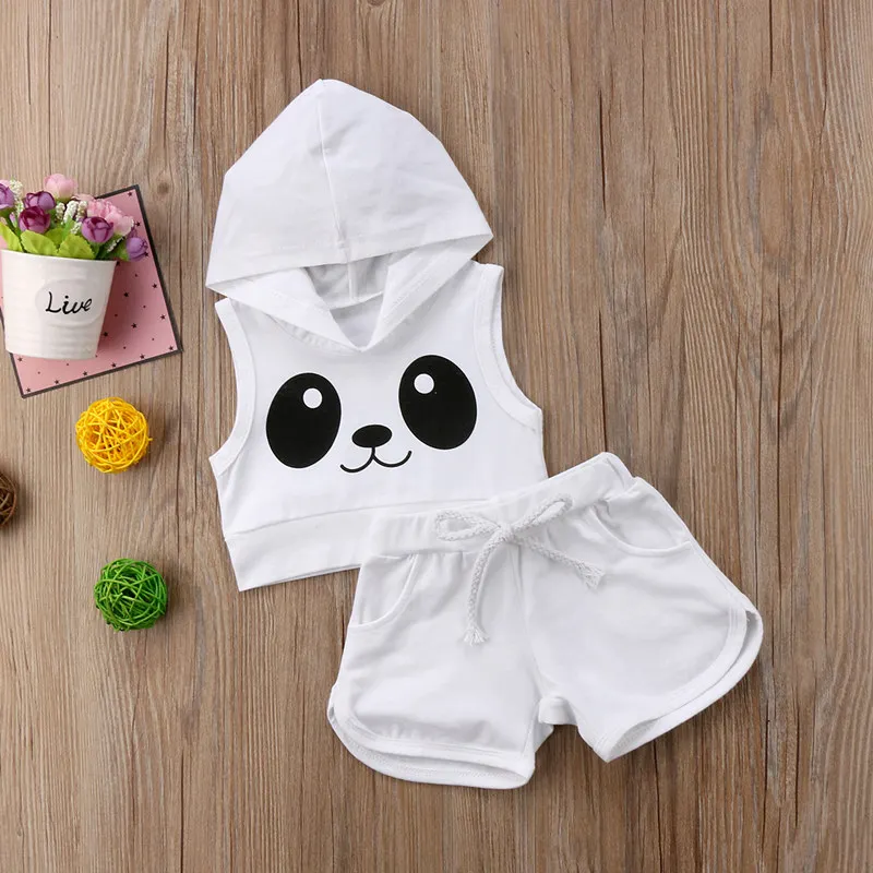 

Stylish Fashion Toddler Kids Baby Girl Sleeveless Printed Hooded & Drawstring Shorts Sporty Suit Tracksuit Outfit Cute 2PCS Set